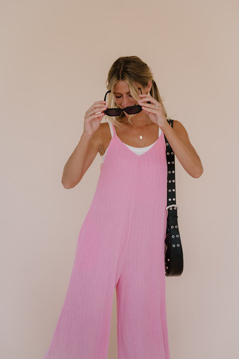 Everyday Ease Ribbed Jumpsuit// Barbie Pink